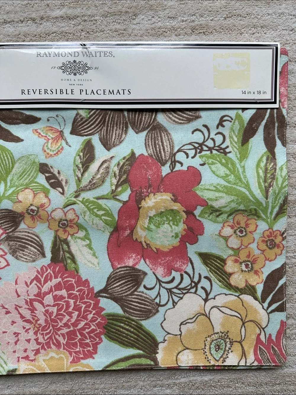 NWT Raymond Waites Reversible Floral Fabric Placemats set/4 Multicolor Cotton
